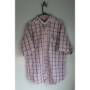Vintage Old College Inn Mens Short-sleeve Button-up Shirt Red White Blue Size L